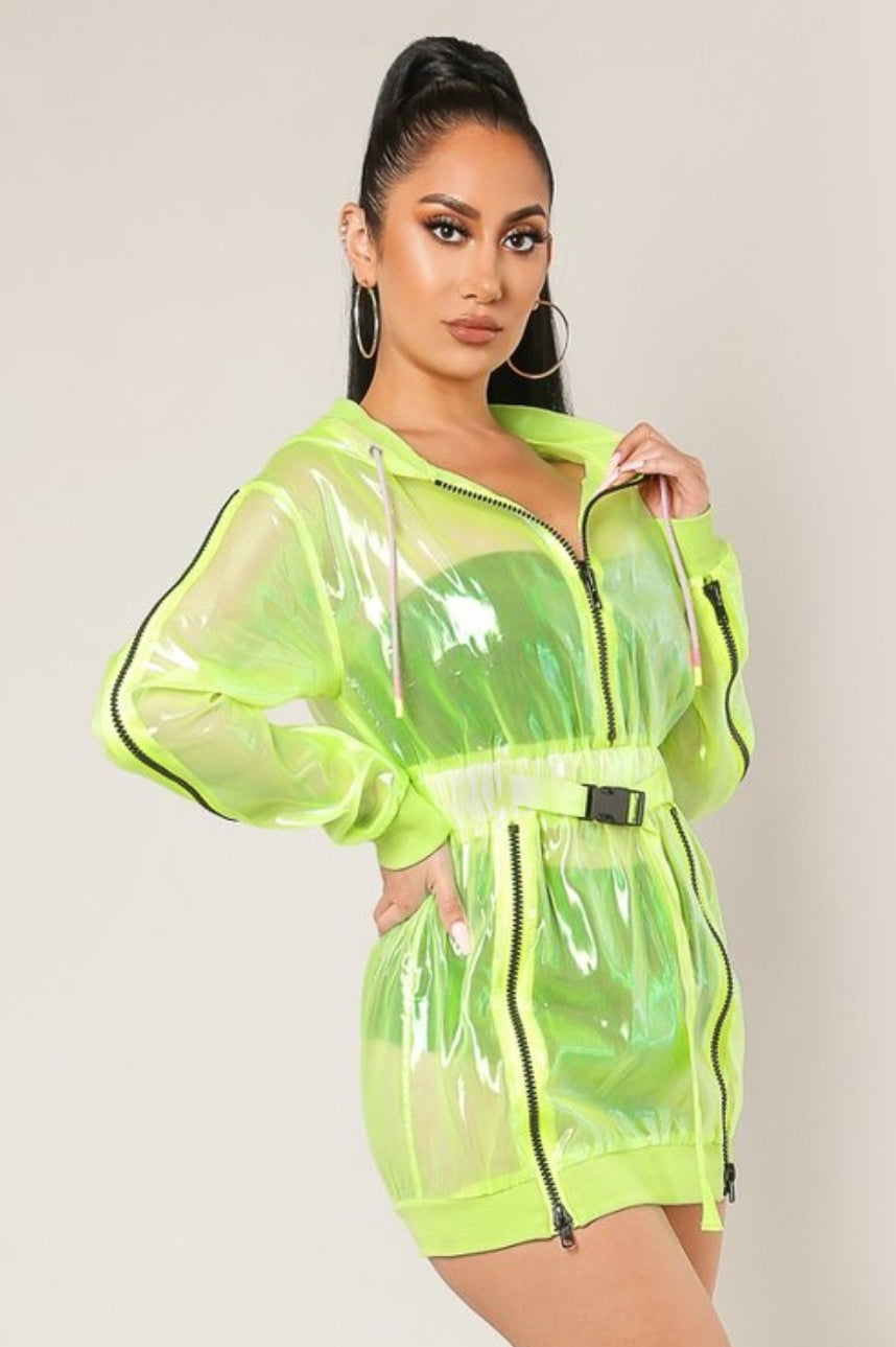 Holographic Hooded Jacket Dress