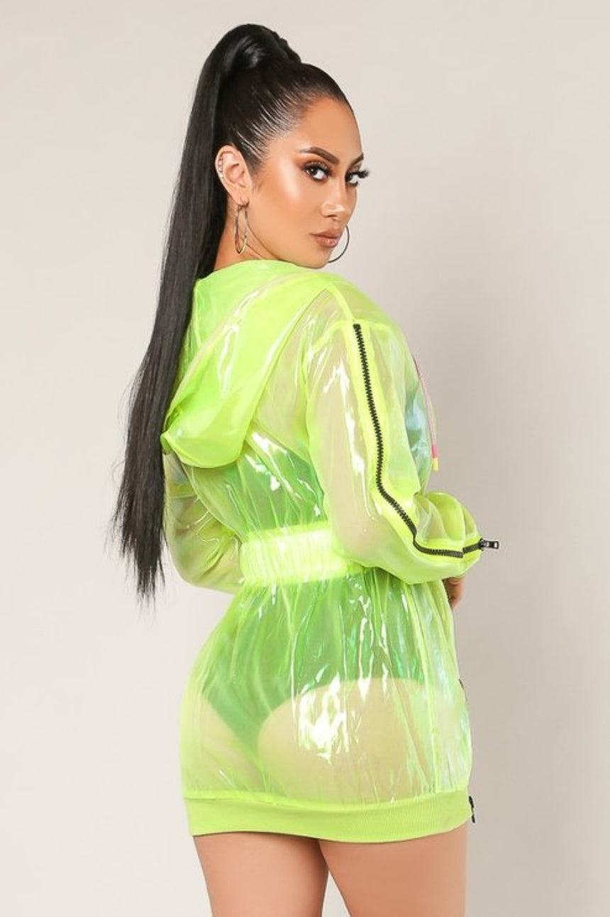 Holographic Hooded Jacket Dress