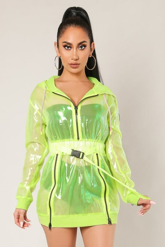 Holographic Hooded Jacket Dress