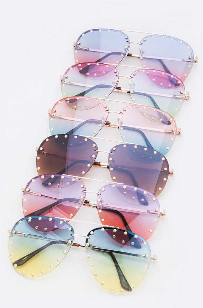 Ombre Studded Aviator Sunglasses