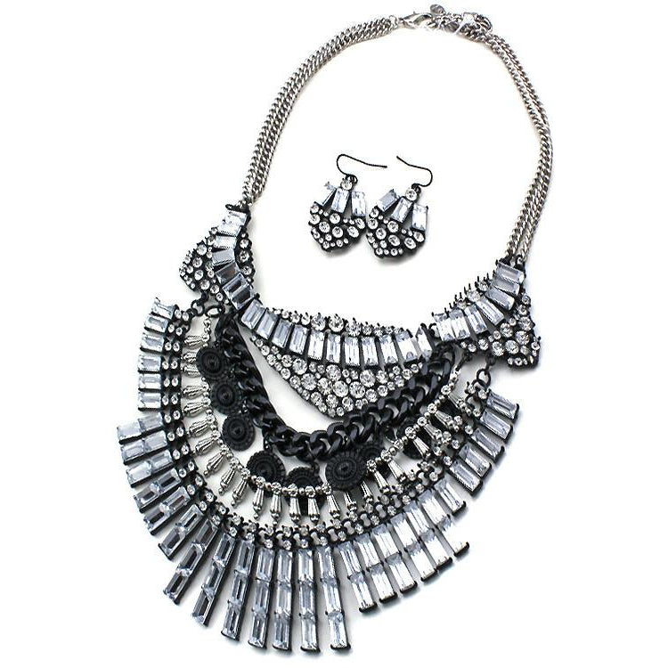 Stone & Black Necklace & Earring Set